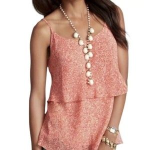 CAbi Top Womens Size M Red Tan Tiered Adjustable Spaghetti Strap Chiffon Layered